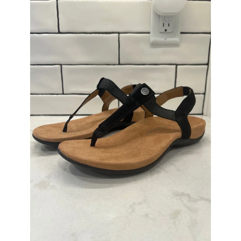 Vionic Brea Sandals Women 7.5 Black Comfortable Orthotic T-Strap Slingback